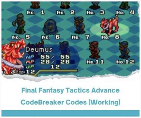 final fantasy tactics codebreaker codes.